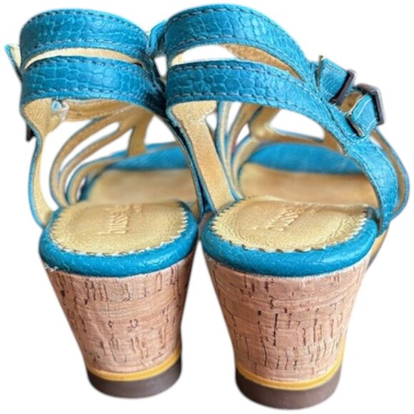 Bussola Marseille Cage Wedge "Snake" Leather Sandals - Turquoise - 39/8.5 - Picture 6 of 14